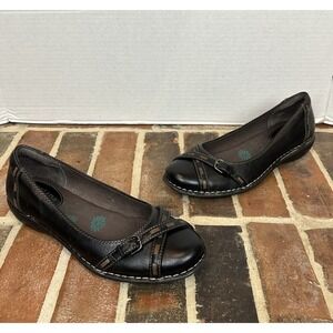 Montana Artisan Black Leather Flats Ballet Slippers Toe Straps Buckle Women's 11